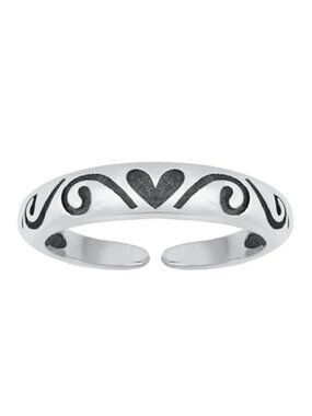 NWT- Sterling Silver (925) Polished, Oxidized Heart Toe Ring, Adjustable Size